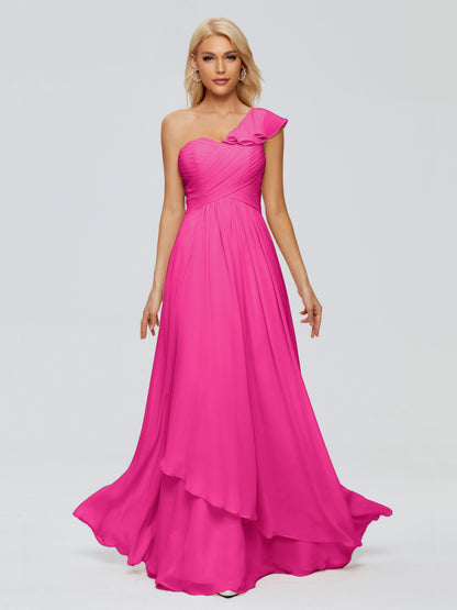 Kylie One-Shoulder Ruffles Chiffon Bridesmaid Dresses