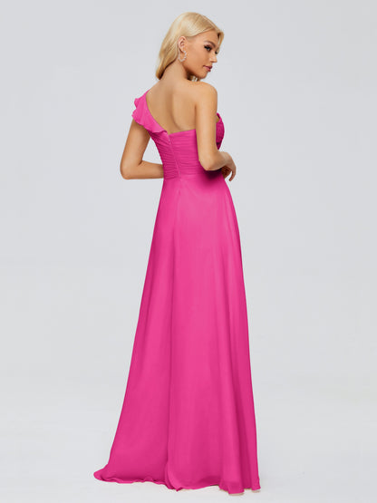Kylie One-Shoulder Ruffles Chiffon Bridesmaid Dresses