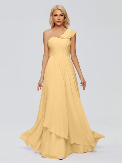 Kylie One-Shoulder Ruffles Chiffon Bridesmaid Dresses