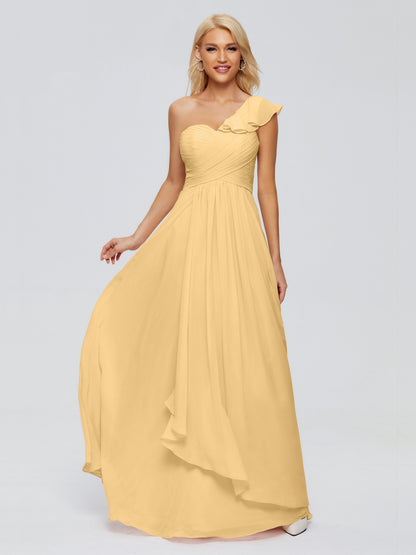 Kylie One-Shoulder Ruffles Chiffon Bridesmaid Dresses