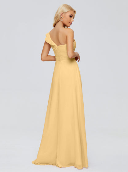 Kylie One-Shoulder Ruffles Chiffon Bridesmaid Dresses