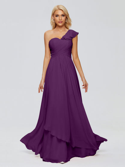 Kylie One-Shoulder Ruffles Chiffon Bridesmaid Dresses