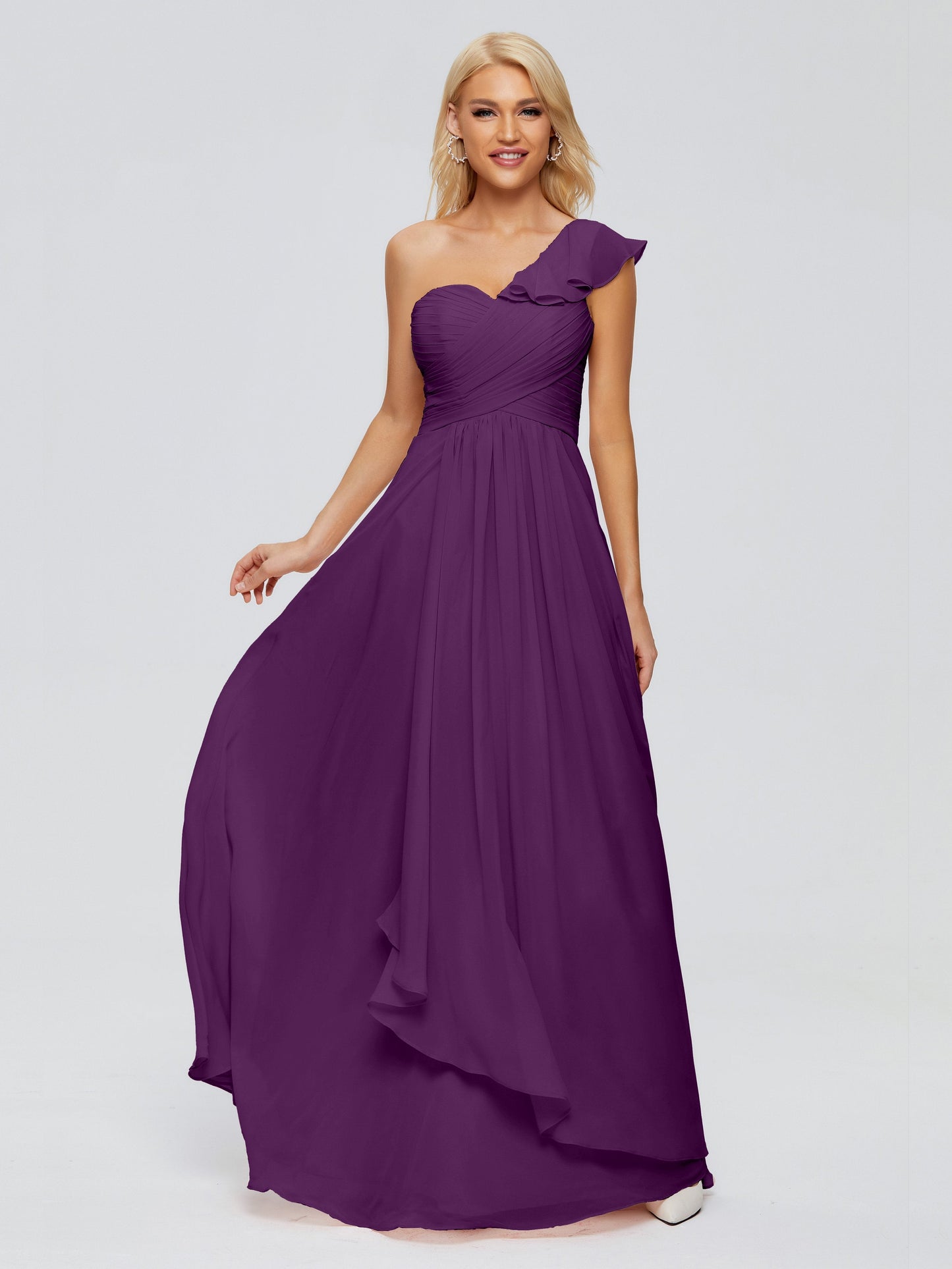 Kylie One-Shoulder Ruffles Chiffon Bridesmaid Dresses