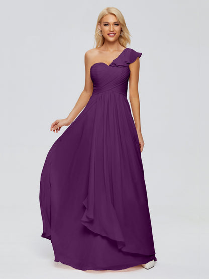 Kylie One-Shoulder Ruffles Chiffon Bridesmaid Dresses
