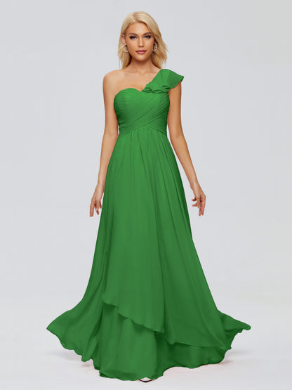 Kylie One-Shoulder Ruffles Chiffon Bridesmaid Dresses