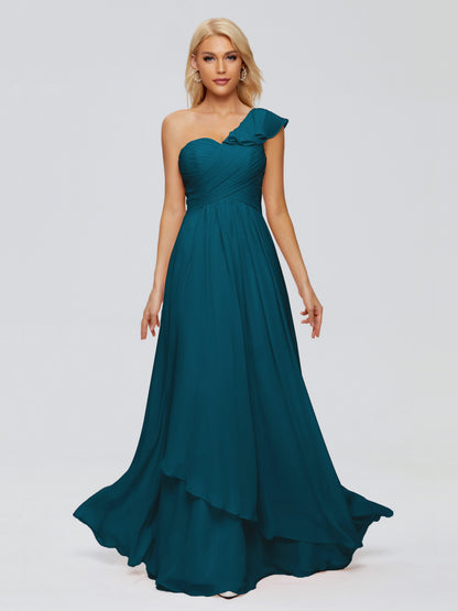 Kylie One-Shoulder Ruffles Chiffon Bridesmaid Dresses