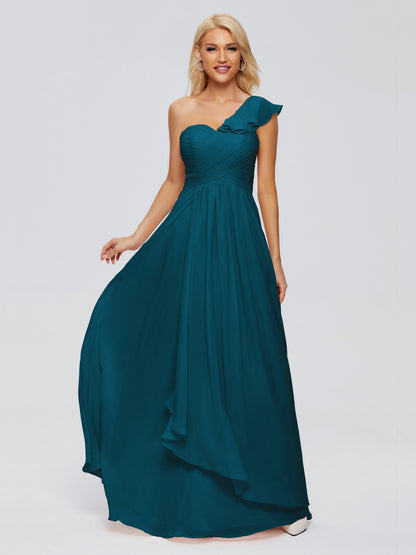 Kylie One-Shoulder Ruffles Chiffon Bridesmaid Dresses