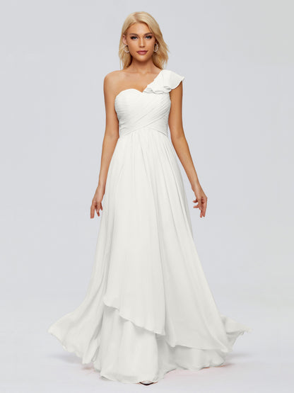 Kylie One-Shoulder Ruffles Chiffon Bridesmaid Dresses
