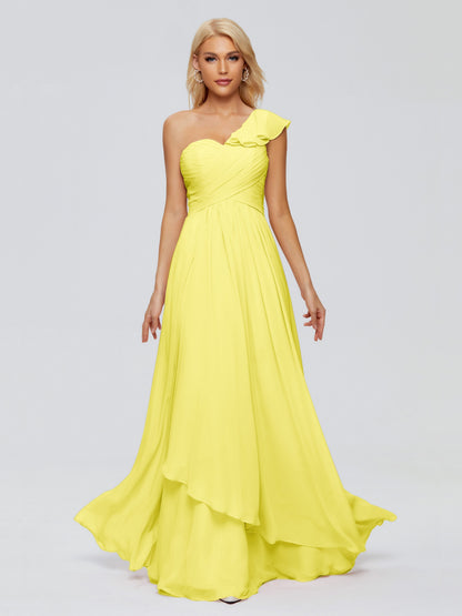Kylie One-Shoulder Ruffles Chiffon Bridesmaid Dresses