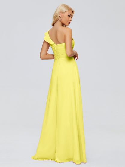 Kylie One-Shoulder Ruffles Chiffon Bridesmaid Dresses