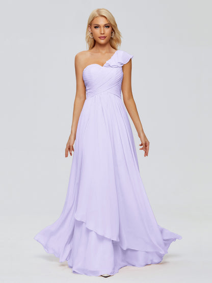Kylie One-Shoulder Ruffles Chiffon Bridesmaid Dresses