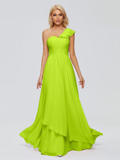 Kylie One-Shoulder Ruffles Chiffon Bridesmaid Dresses