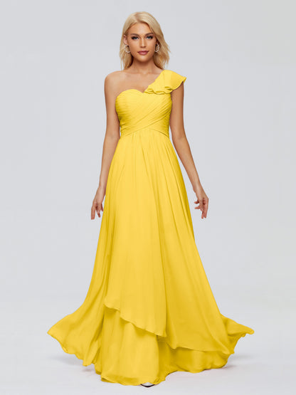 Kylie One-Shoulder Ruffles Chiffon Bridesmaid Dresses