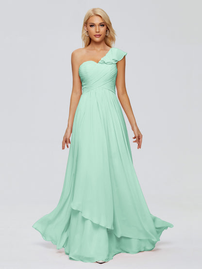Kylie One-Shoulder Ruffles Chiffon Bridesmaid Dresses