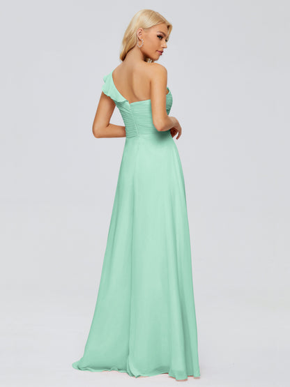 Kylie One-Shoulder Ruffles Chiffon Bridesmaid Dresses
