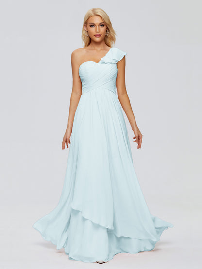 Kylie One-Shoulder Ruffles Chiffon Bridesmaid Dresses