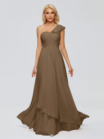 Kylie One-Shoulder Ruffles Chiffon Bridesmaid Dresses