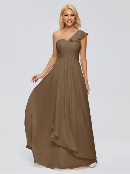 Kylie One-Shoulder Ruffles Chiffon Bridesmaid Dresses