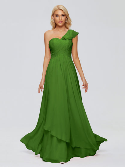 Kylie One-Shoulder Ruffles Chiffon Bridesmaid Dresses