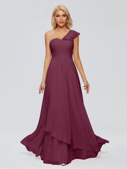 Kylie One-Shoulder Ruffles Chiffon Bridesmaid Dresses