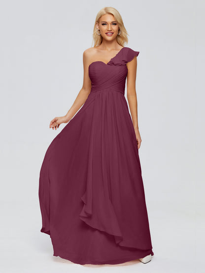 Kylie One-Shoulder Ruffles Chiffon Bridesmaid Dresses