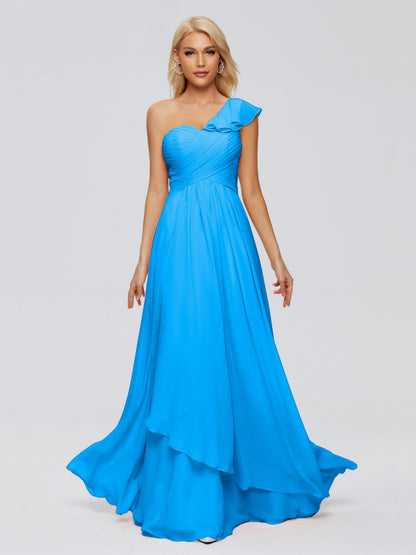 Kylie One-Shoulder Ruffles Chiffon Bridesmaid Dresses
