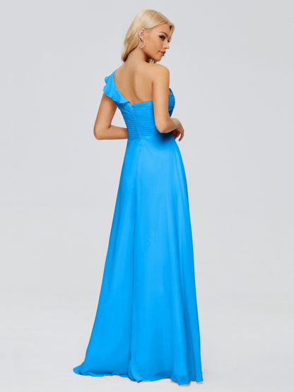 Kylie One-Shoulder Ruffles Chiffon Bridesmaid Dresses