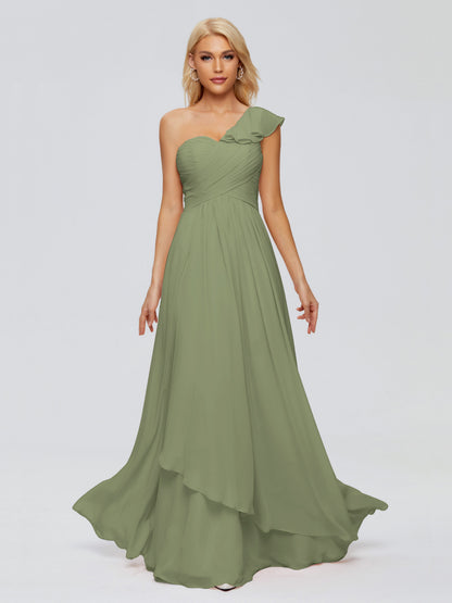 Kylie One-Shoulder Ruffles Chiffon Bridesmaid Dresses