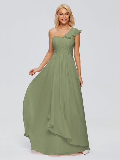 Kylie One-Shoulder Ruffles Chiffon Bridesmaid Dresses