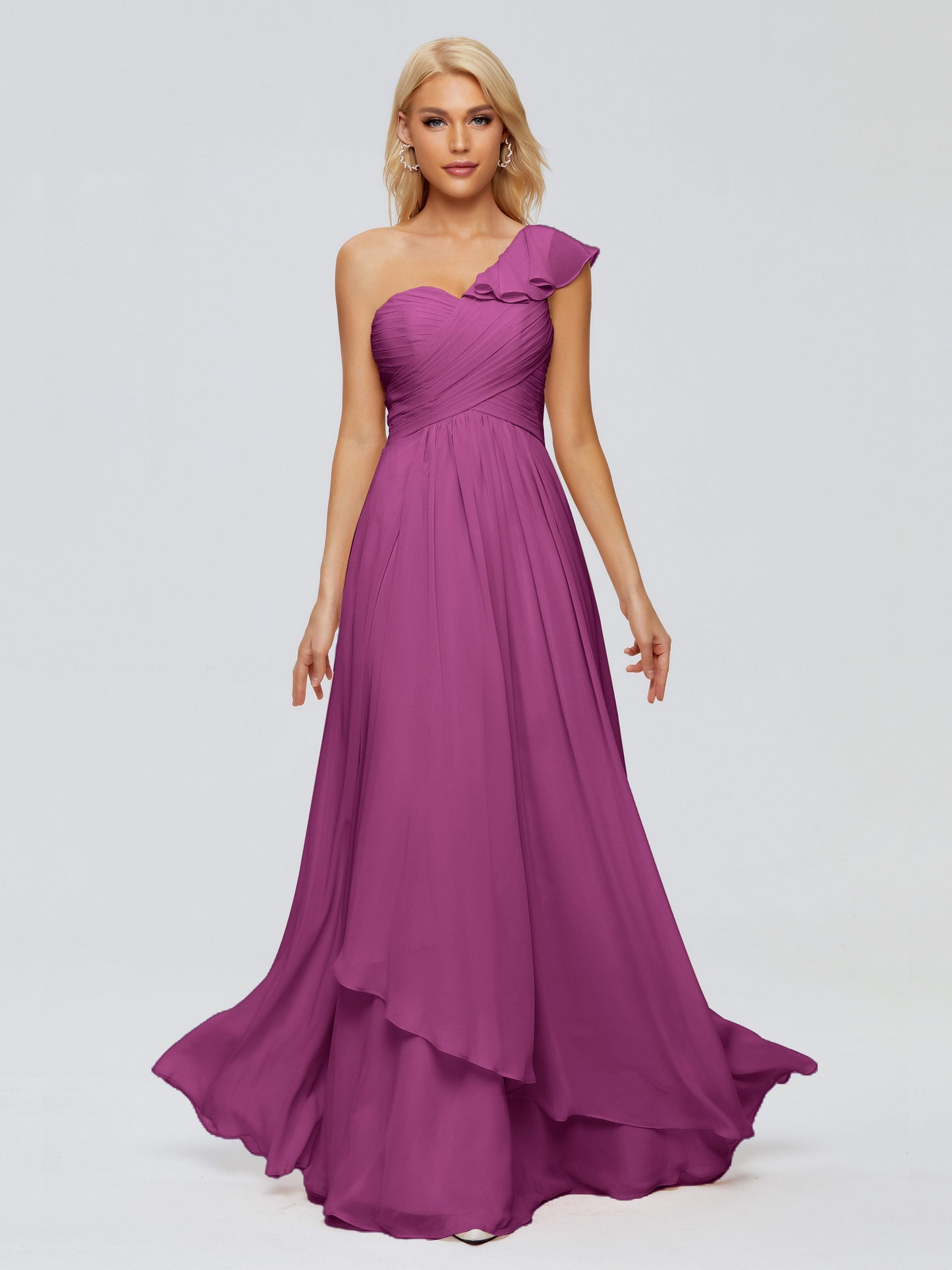 Kylie One-Shoulder Ruffles Chiffon Bridesmaid Dresses
