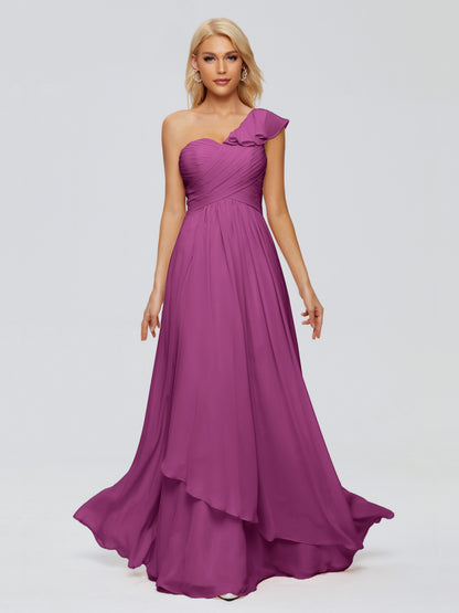 Kylie One-Shoulder Ruffles Chiffon Bridesmaid Dresses