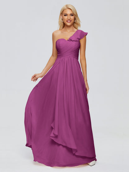 Kylie One-Shoulder Ruffles Chiffon Bridesmaid Dresses