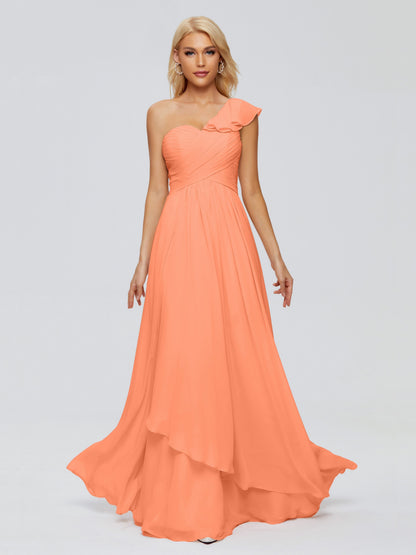 Kylie One-Shoulder Ruffles Chiffon Bridesmaid Dresses