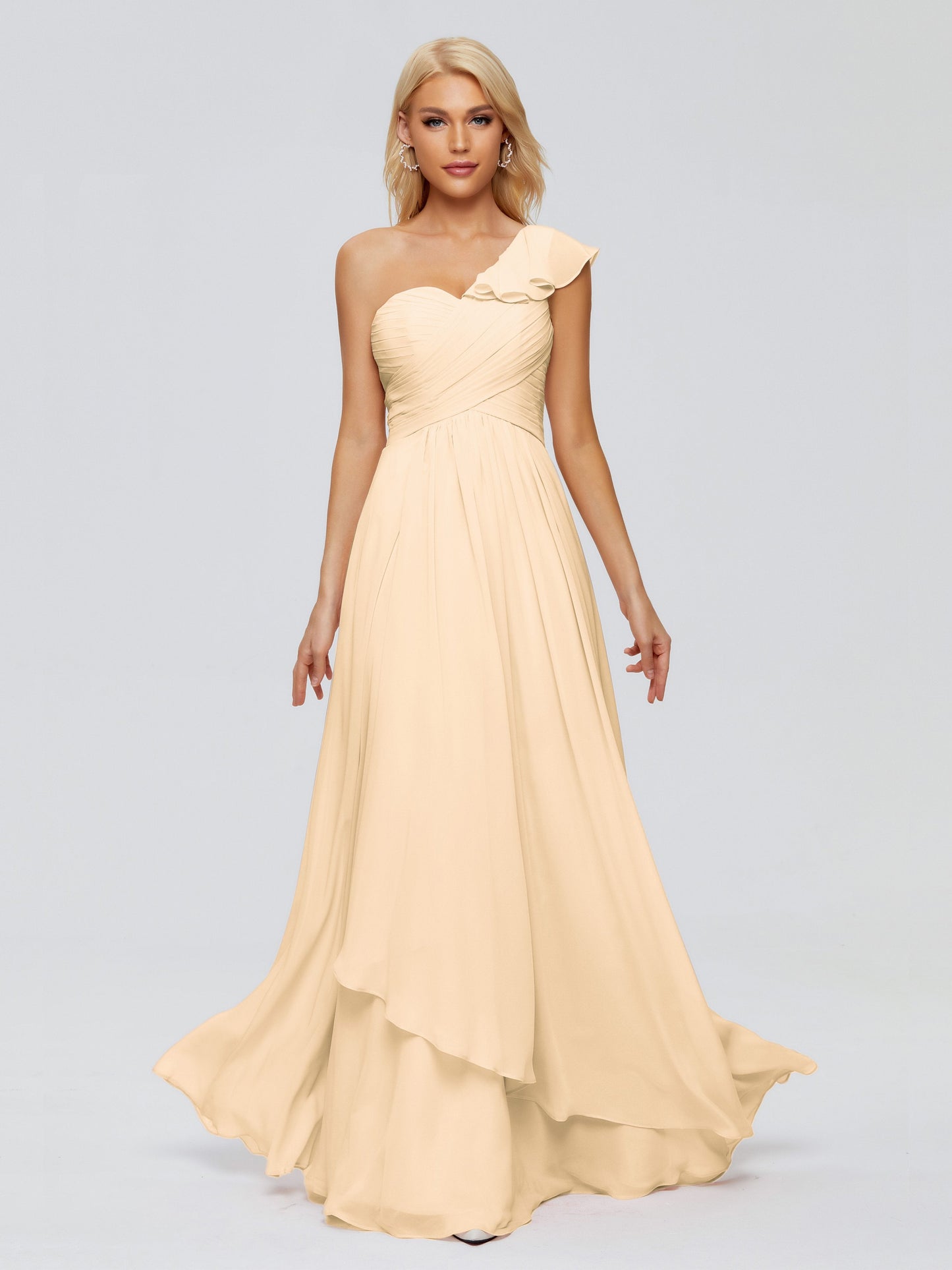 Kylie One-Shoulder Ruffles Chiffon Bridesmaid Dresses