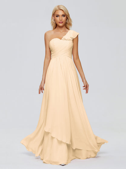 Kylie One-Shoulder Ruffles Chiffon Bridesmaid Dresses