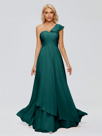 Kylie One-Shoulder Ruffles Chiffon Bridesmaid Dresses