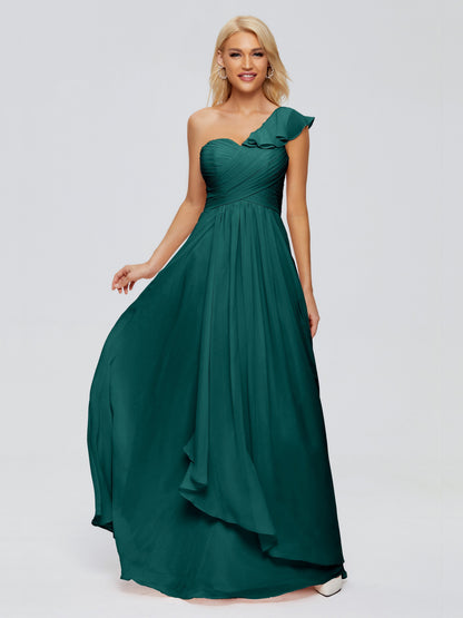 Kylie One-Shoulder Ruffles Chiffon Bridesmaid Dresses
