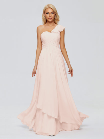 Kylie One-Shoulder Ruffles Chiffon Bridesmaid Dresses