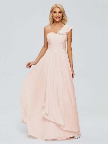 Kylie One-Shoulder Ruffles Chiffon Bridesmaid Dresses