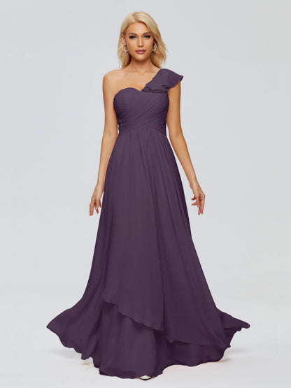 Kylie One-Shoulder Ruffles Chiffon Bridesmaid Dresses