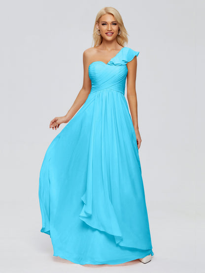 Kylie One-Shoulder Ruffles Chiffon Bridesmaid Dresses
