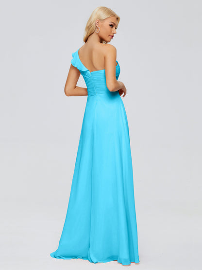 Kylie One-Shoulder Ruffles Chiffon Bridesmaid Dresses