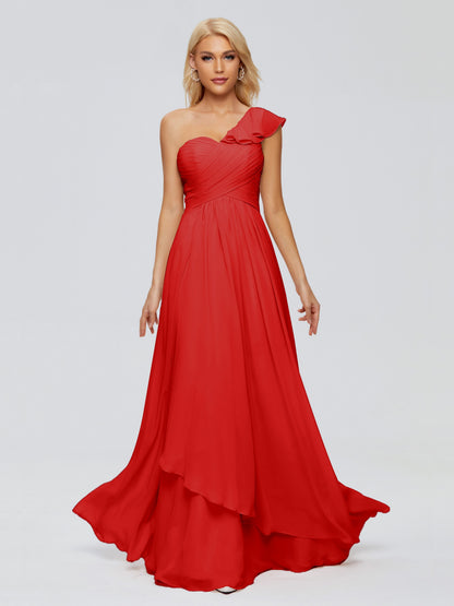 Kylie One-Shoulder Ruffles Chiffon Bridesmaid Dresses