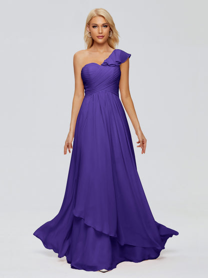 Kylie One-Shoulder Ruffles Chiffon Bridesmaid Dresses