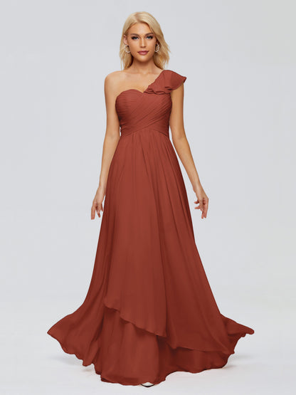 Kylie One-Shoulder Ruffles Chiffon Bridesmaid Dresses