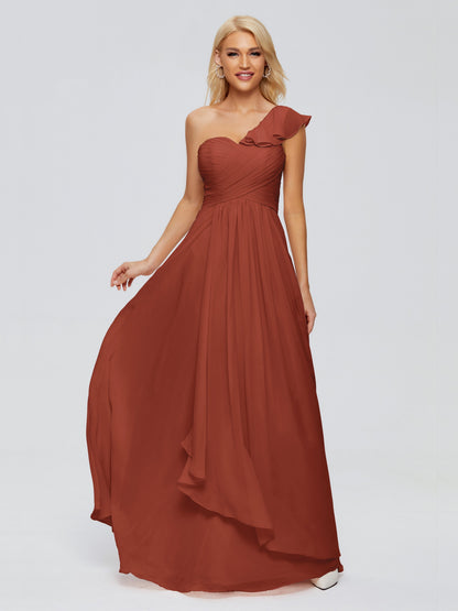 Kylie One-Shoulder Ruffles Chiffon Bridesmaid Dresses