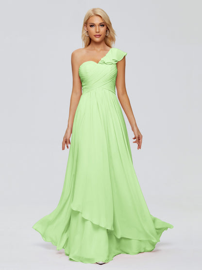 Kylie One-Shoulder Ruffles Chiffon Bridesmaid Dresses