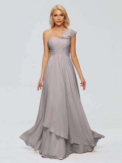 Kylie One-Shoulder Ruffles Chiffon Bridesmaid Dresses
