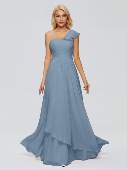 Kylie One-Shoulder Ruffles Chiffon Bridesmaid Dresses