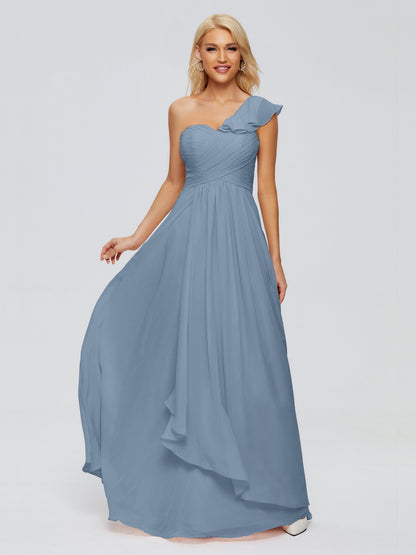 Kylie One-Shoulder Ruffles Chiffon Bridesmaid Dresses